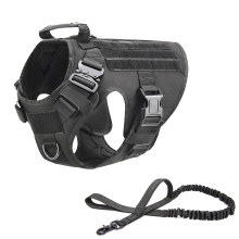 RubRab Tactical Dog Harness Vest Military Working Training Molle Vest Metal Buckles Loop Panels for Dogs with Free Bungee Leash